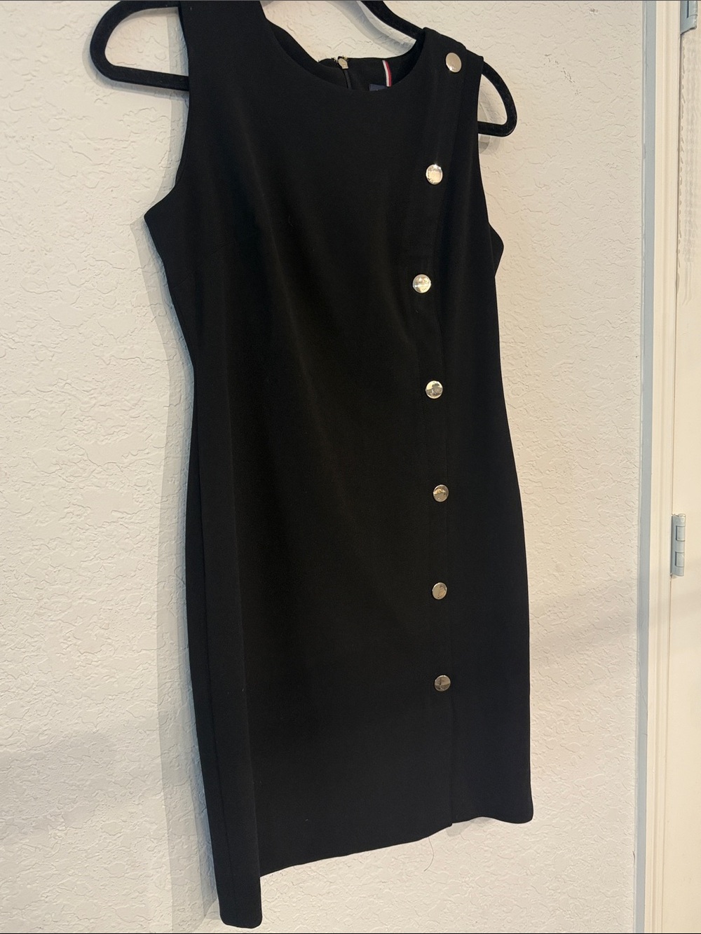 Tommy Hilfiger Black Midi Shift Dress with Gold Buttons